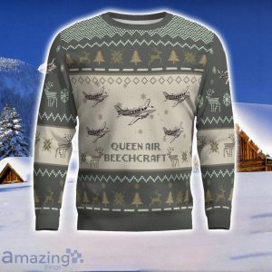 Beechcraft Queen Air Aircraft Ugly Christmas Sweater Aircraft Lover Gift Veteran Aircraft All Over Printed Sweater Product Photo 2