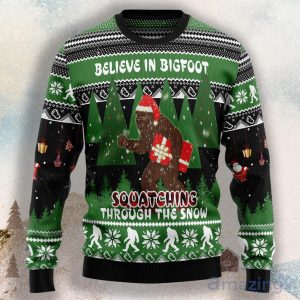 Bigfoot Through Snow Ugly Christmas Sweater Product Photo 1