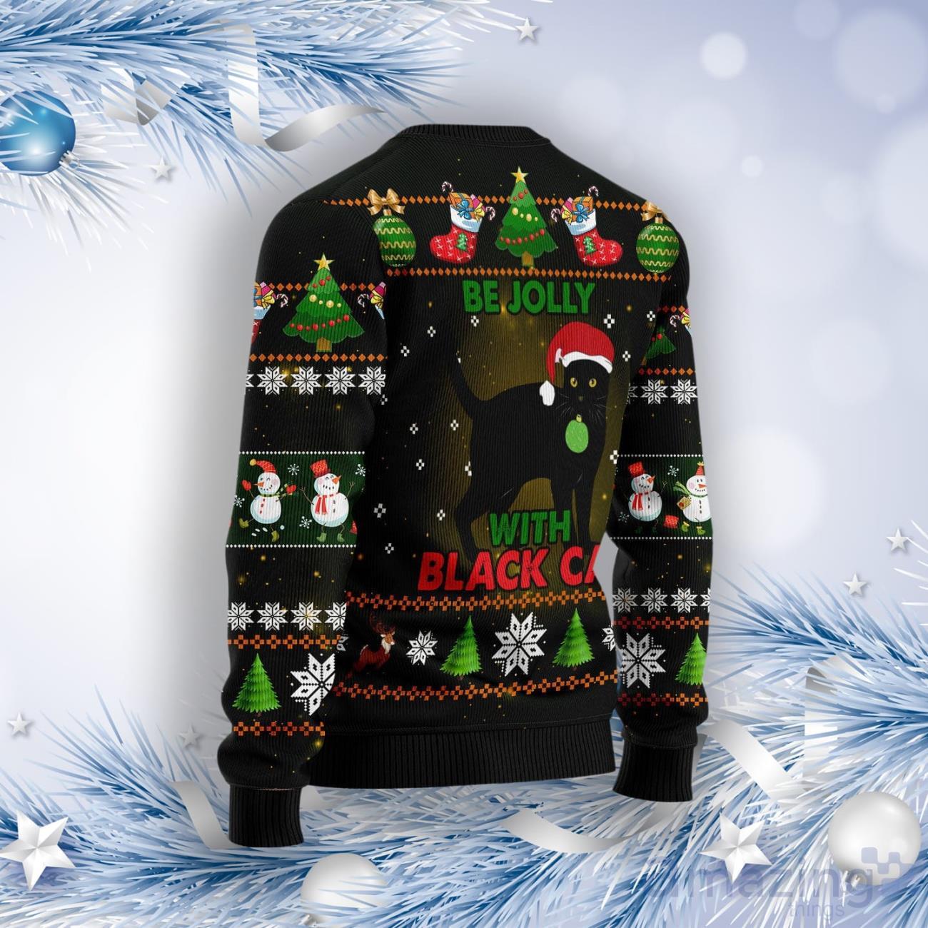 Black Cat Be Jolly Ugly Christmas Sweater image Black Cat Be Jolly Ugly Christmas Sweater Product Photo 2