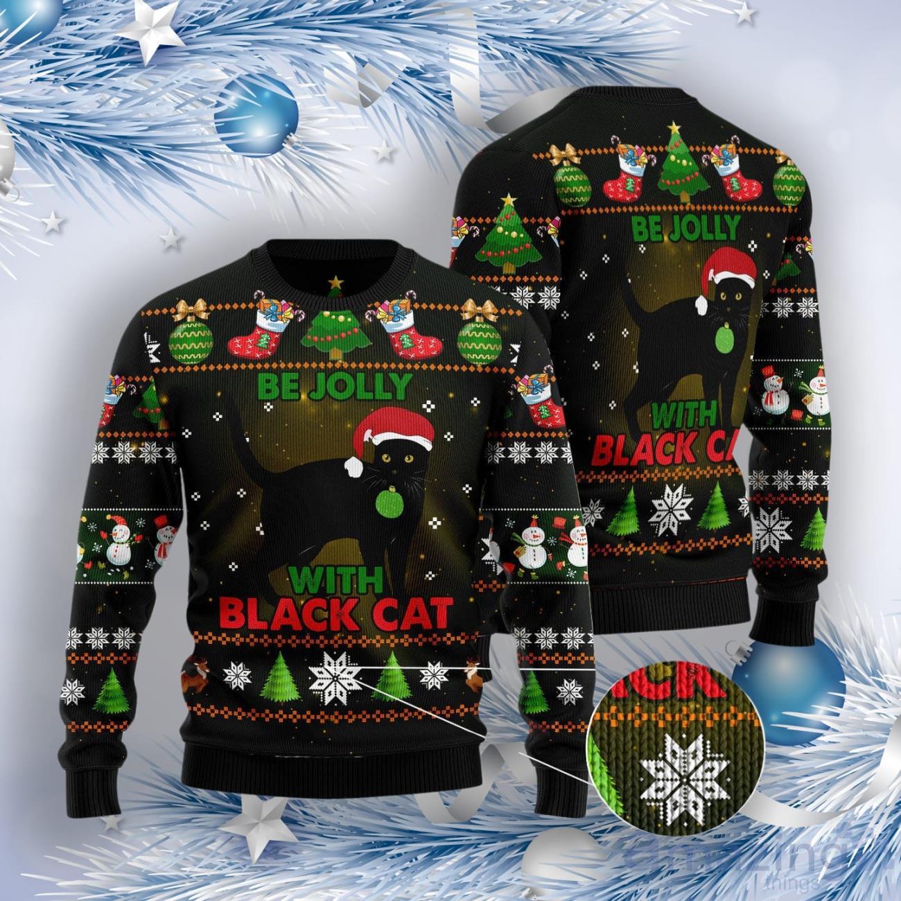 Black Cat Be Jolly Ugly Christmas Sweater image Black Cat Be Jolly Ugly Christmas Sweater Product Photo 3