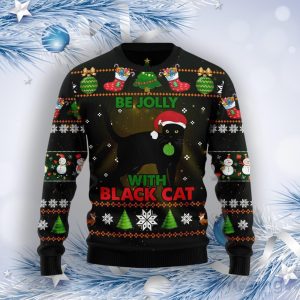 Black Cat Be Jolly Ugly Christmas Sweater Product Photo 1