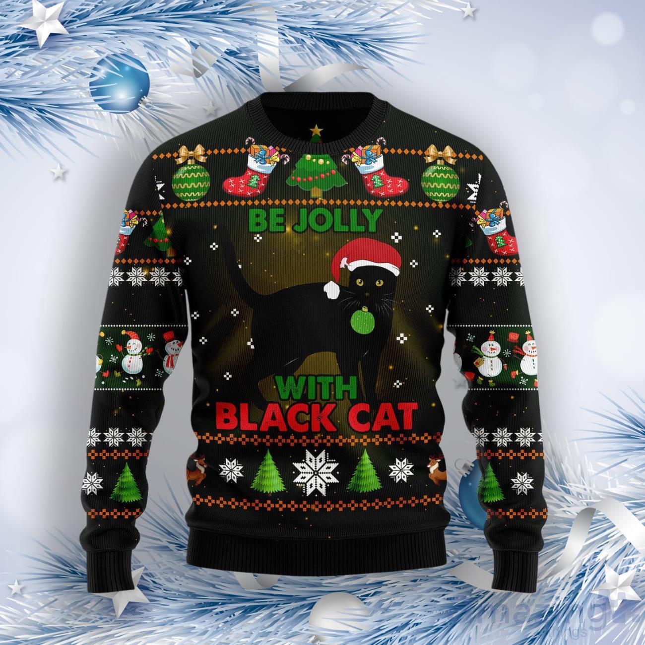 Black Cat Be Jolly Ugly Christmas Sweater image Black Cat Be Jolly Ugly Christmas Sweater Product Photo 1