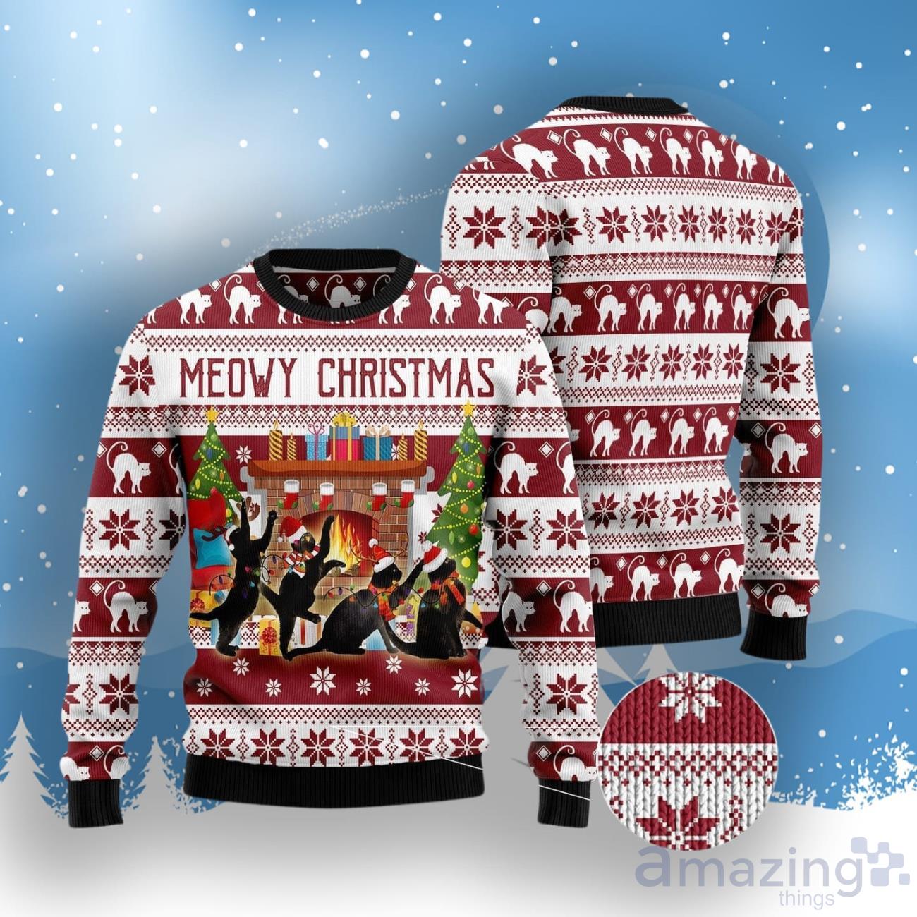 Black Cat Christmas Dancing Ugly Christmas Sweater image Black Cat Christmas Dancing Ugly Christmas Sweater Product Photo 3