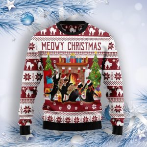 Black Cat Christmas Dancing Ugly Christmas Sweater Product Photo 1