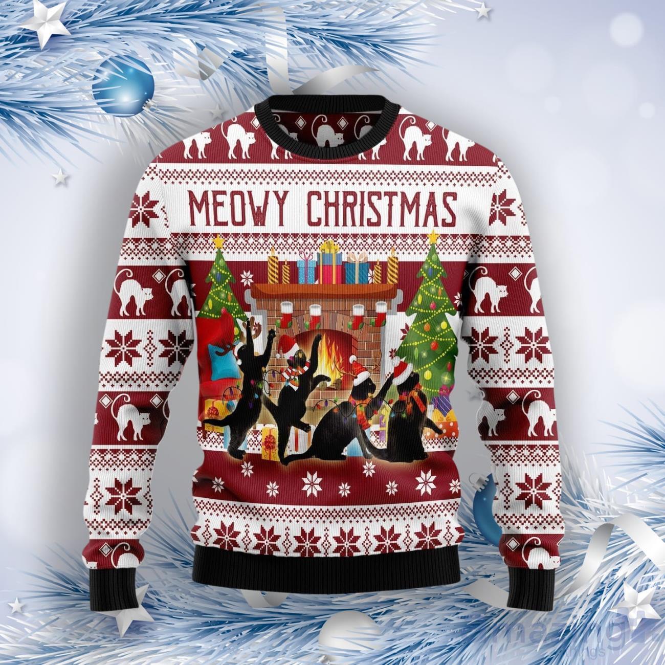 Black Cat Christmas Dancing Ugly Christmas Sweater image Black Cat Christmas Dancing Ugly Christmas Sweater Product Photo 1