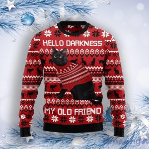 Black Cat Hello Darkness My Old Friend Ugly Christmas Sweater For Everyone Product Photo 1