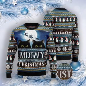 Black Cat Meowy Christmas Ugly Christmas Sweater image Black Cat Meowy Christmas Ugly Christmas Sweater Product Photo 3