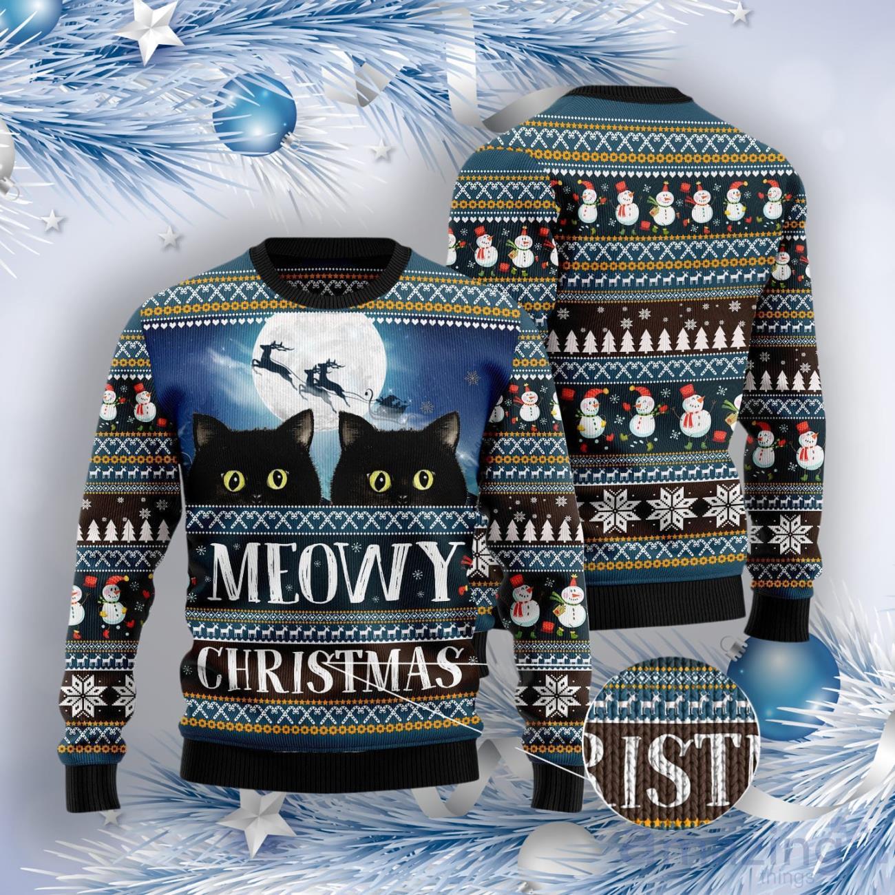 Black Cat Meowy Christmas Ugly Christmas Sweater image Black Cat Meowy Christmas Ugly Christmas Sweater Product Photo 3