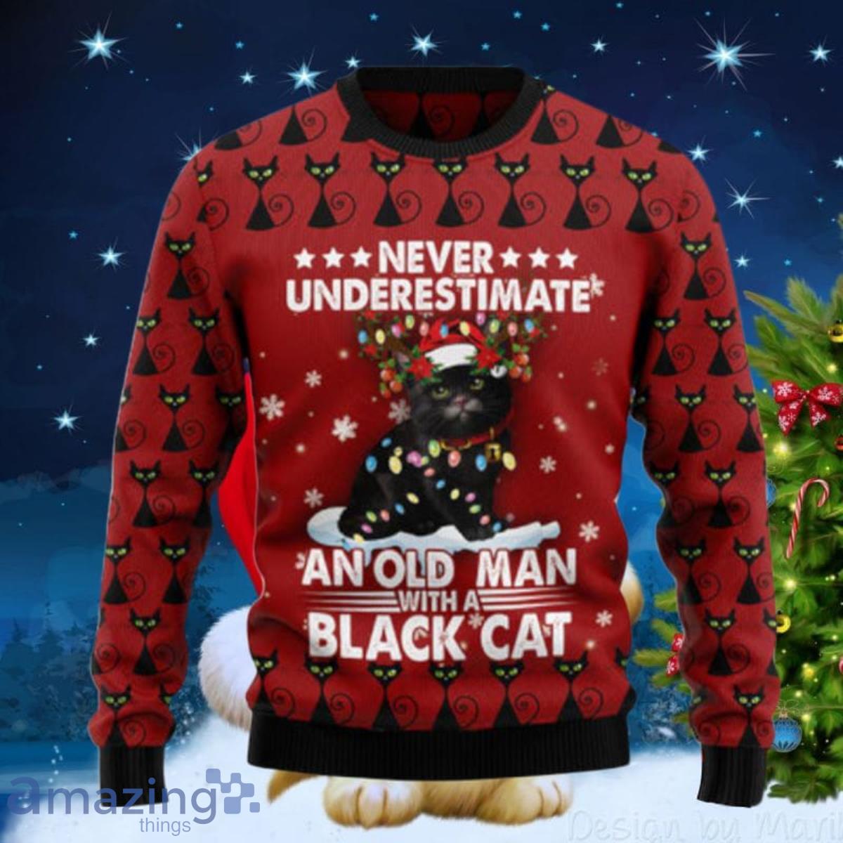 Black Cat Old Man Ugly Christmas Sweaters Impressive Gift image Black Cat Old Man Ugly Christmas Sweaters Impressive Gift Product Photo 1
