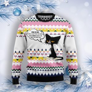 Black Cat Piss Me Off Ugly Christmas Sweater Product Photo 1