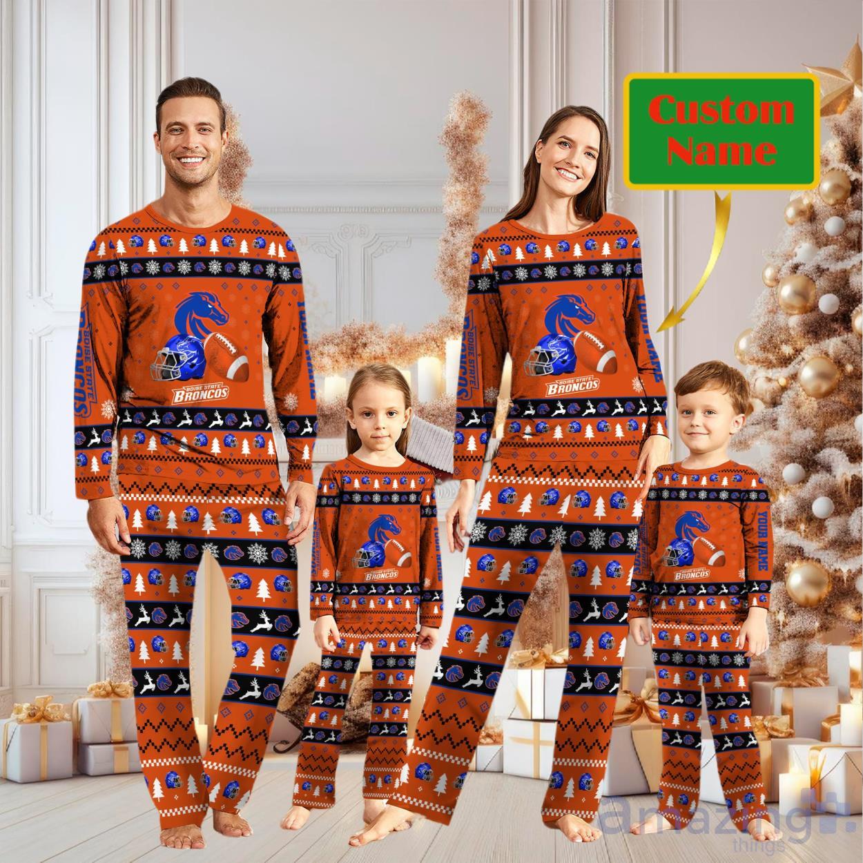 Boise State Broncos Personalized Christmas Pajamas For Fans image Boise State Broncos Personalized Christmas Pajamas For Fans Product Photo 1
