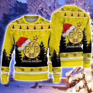 Borussia Dortmund II Logo Wearing Santa Hat Ugly Christmas Sweater Christmas Gift 3D Sweater Product Photo 1