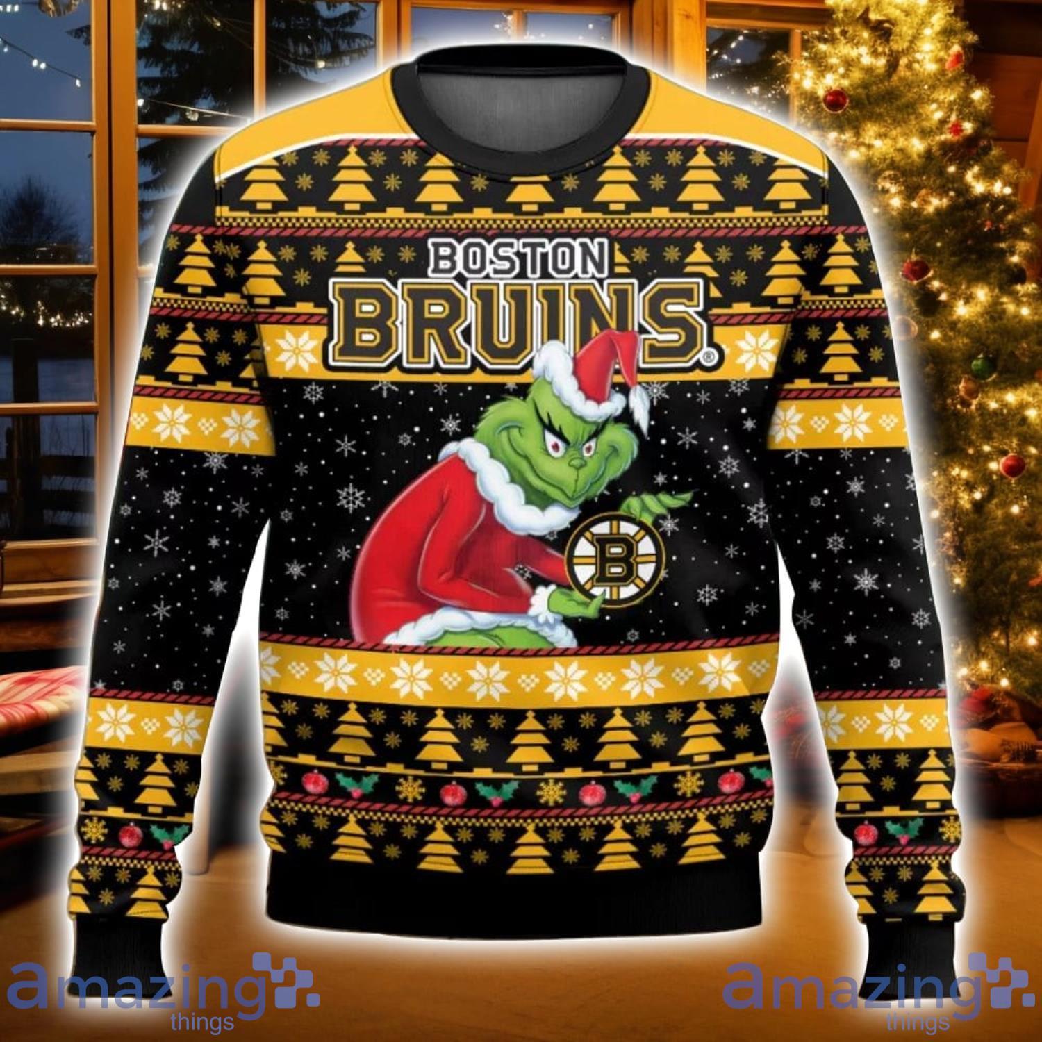 Boston Bruins Grinch Ugly Christmas Sweater Christmas Gift For Sport Fans image Boston Bruins Grinch Ugly Christmas Sweater Christmas Gift For Sport Fans Product Photo 1