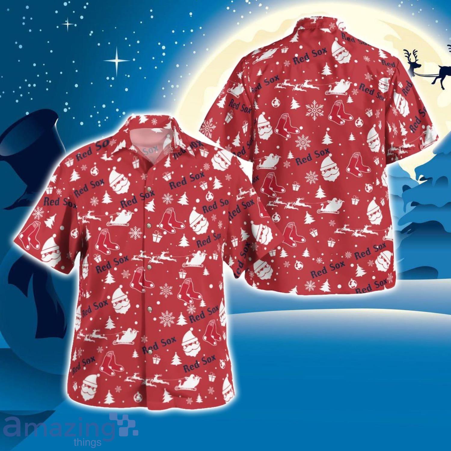 Boston Red Sox Santa Claus Christmas Pattern Cute Christmas Gift Hawaiian Shirt image Boston Red Sox Santa Claus Christmas Pattern Cute Christmas Gift Hawaiian Shirt Product Photo 1