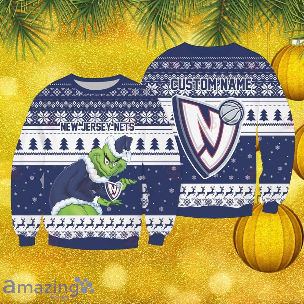 Brooklyn Nets Grinch Custom Name Christmas Ugly Sweater 3D Gift Christmas image Brooklyn Nets Grinch Custom Name Christmas Ugly Sweater 3D Gift Christmas Product Photo 1