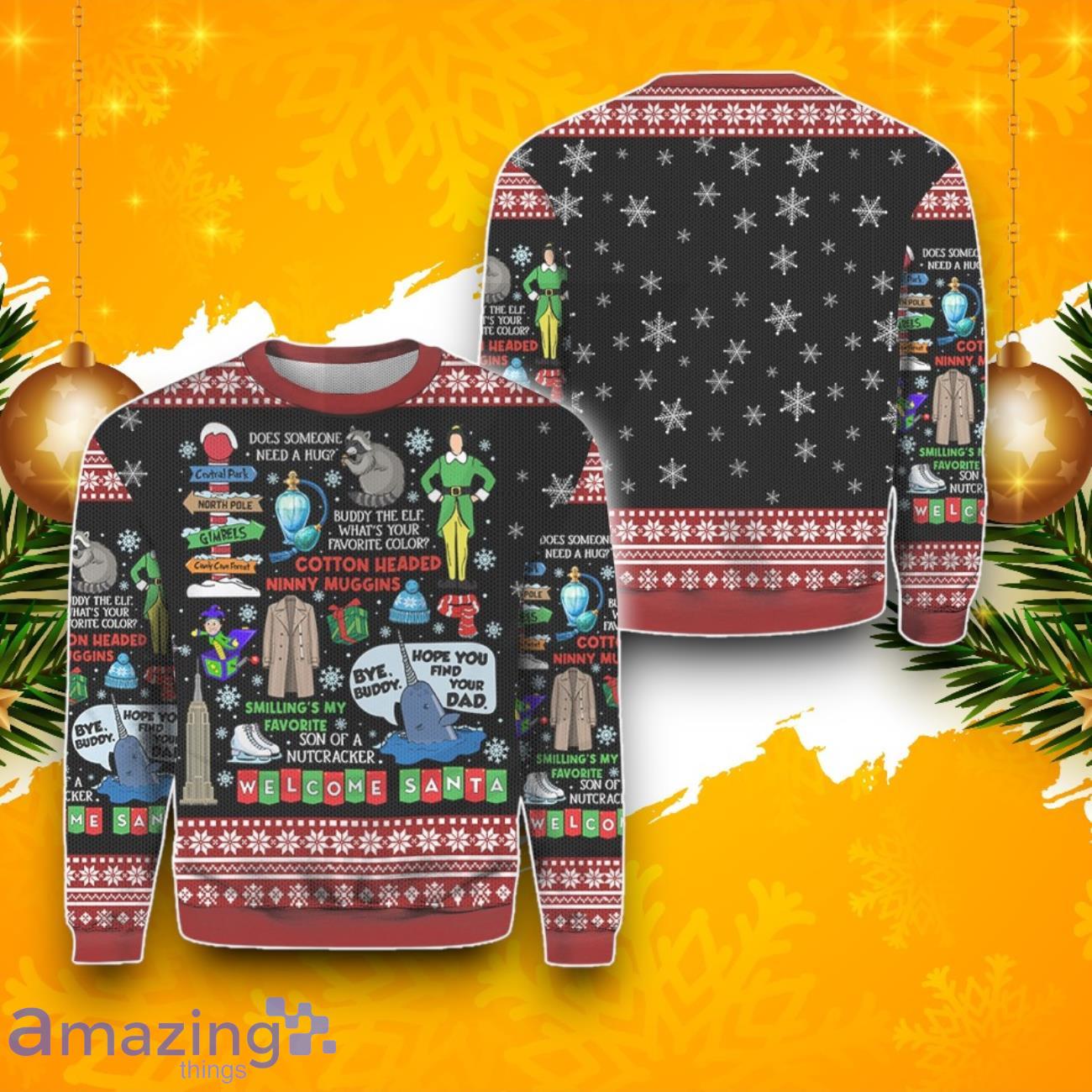 Buddy Elf Omg Santa I Know Him Ugly Christmas Sweater image Buddy Elf Omg Santa I Know Him Ugly Christmas Sweater Product Photo 1