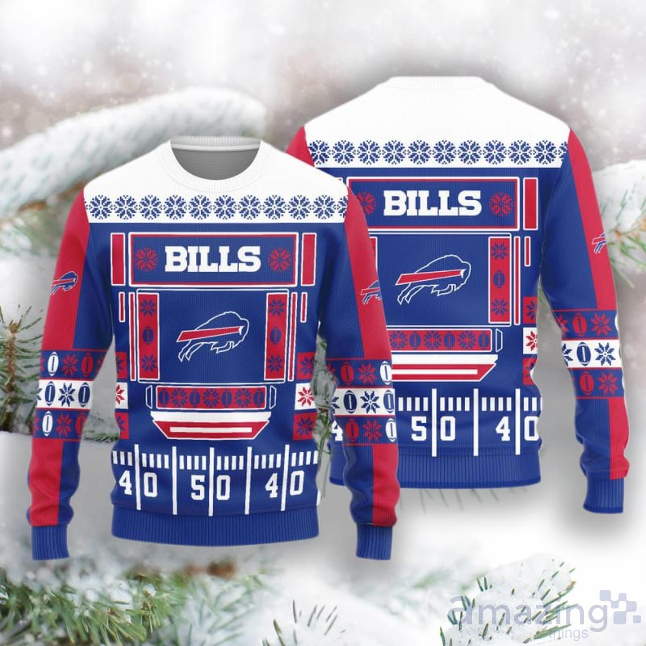 Buffalo Bills Christmas Ball Snowfalke Pattern Knitted Sweater image Buffalo Bills Christmas Ball Snowfalke Pattern Knitted Sweater Product Photo 1