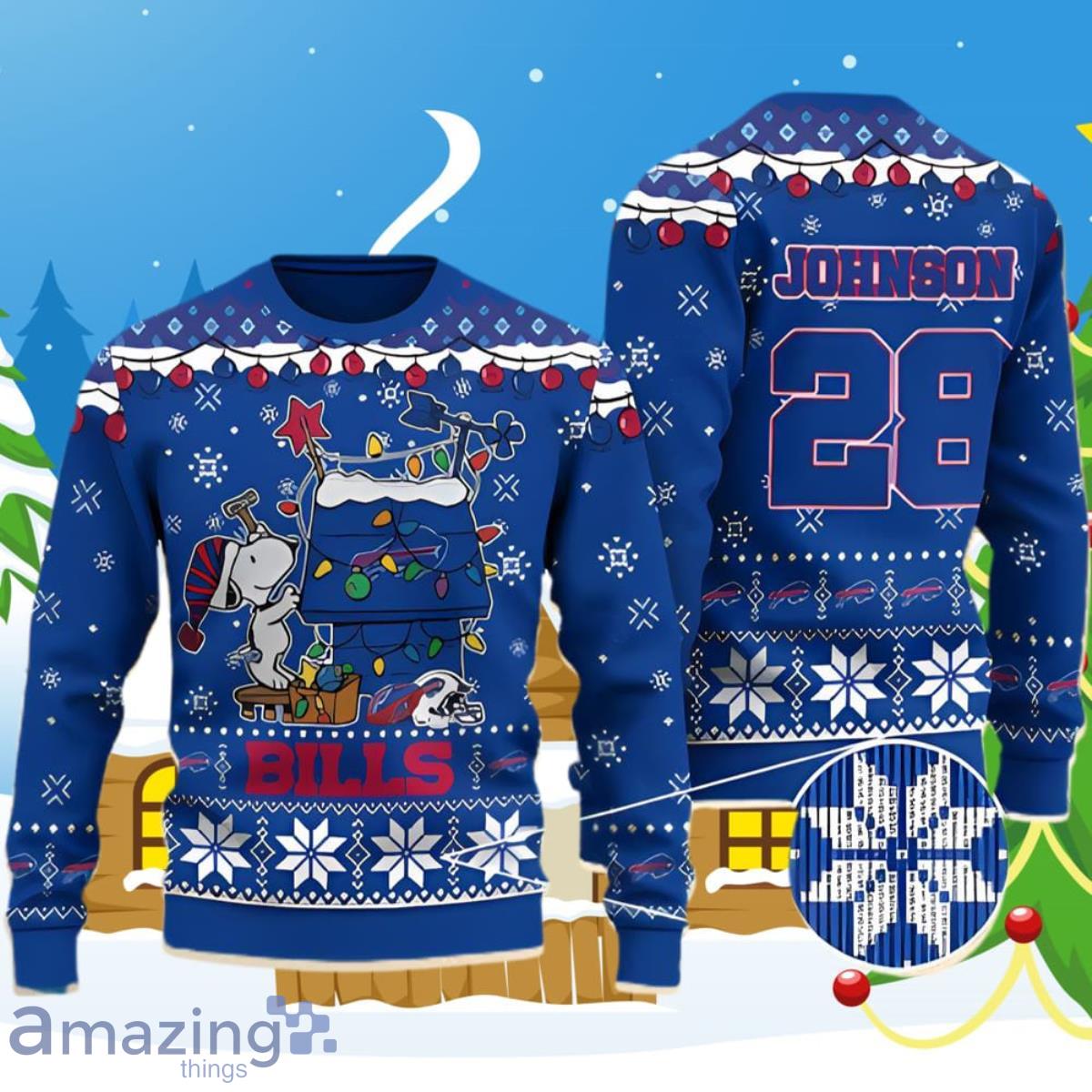 Buffalo Bills Snoopy Custom All Over Print Ugly Christmas Sweater Unique Gift image Buffalo Bills Snoopy Custom All Over Print Ugly Christmas Sweater Unique Gift Product Photo 1