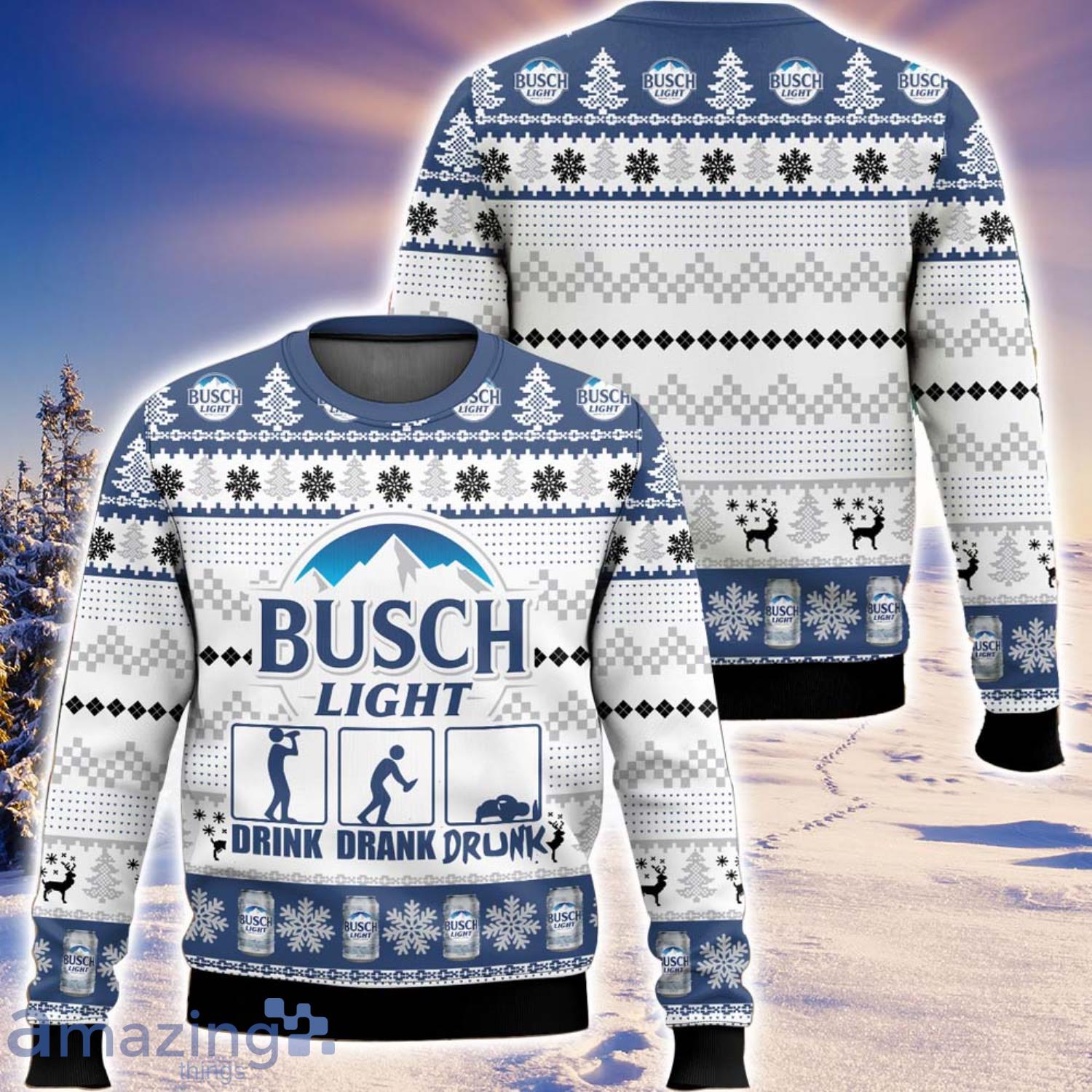 Busch Light Drunk All Over Printed Ugly Christmas Sweater Christmas Gift For Family image Busch Light Drunk All Over Printed Ugly Christmas Sweater Christmas Gift For Family Product Photo 1