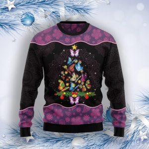 Butterfly Christmas Tree Ugly Christmas Sweater Product Photo 1