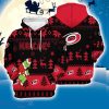 Carolina Hurricanes 3D Hooodie Ugly Sweater Sweatshirt Christmas Pattern Grinch Custom Name Ice Hockey NHL Fans