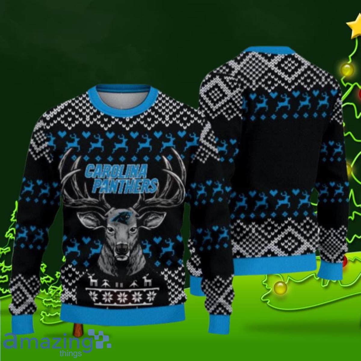 Carolina Panthers Big Christmas Reindeer Ugly Christmas Sweater Best Gifts Product Photo 1