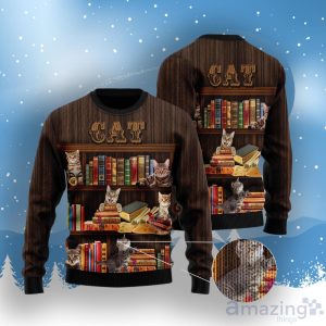 Cat Bookcase Ugly Christmas Sweater Product Photo 3
