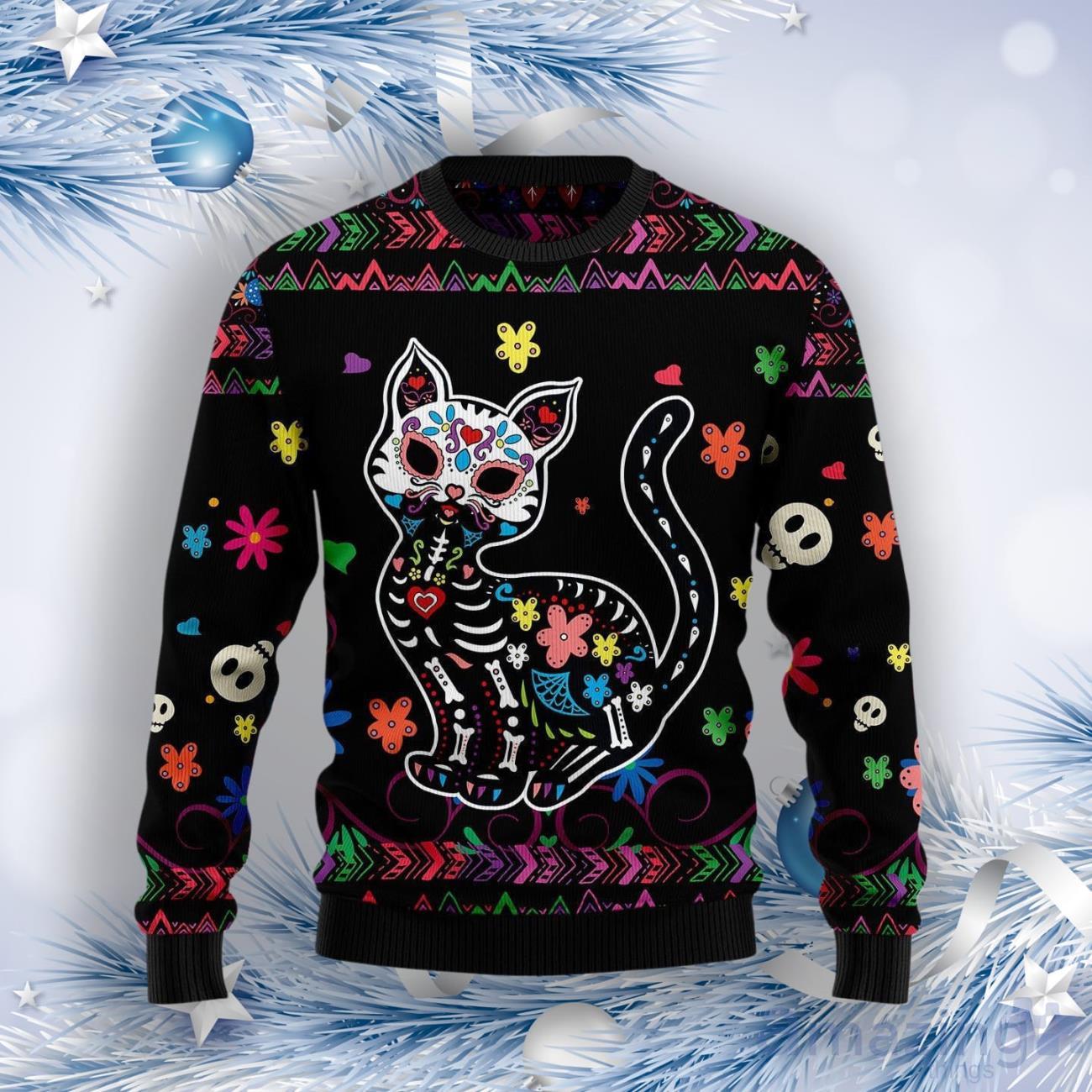 Cat Sugar Skull Ugly Christmas Sweater image Cat Sugar Skull Ugly Christmas Sweater Product Photo 1