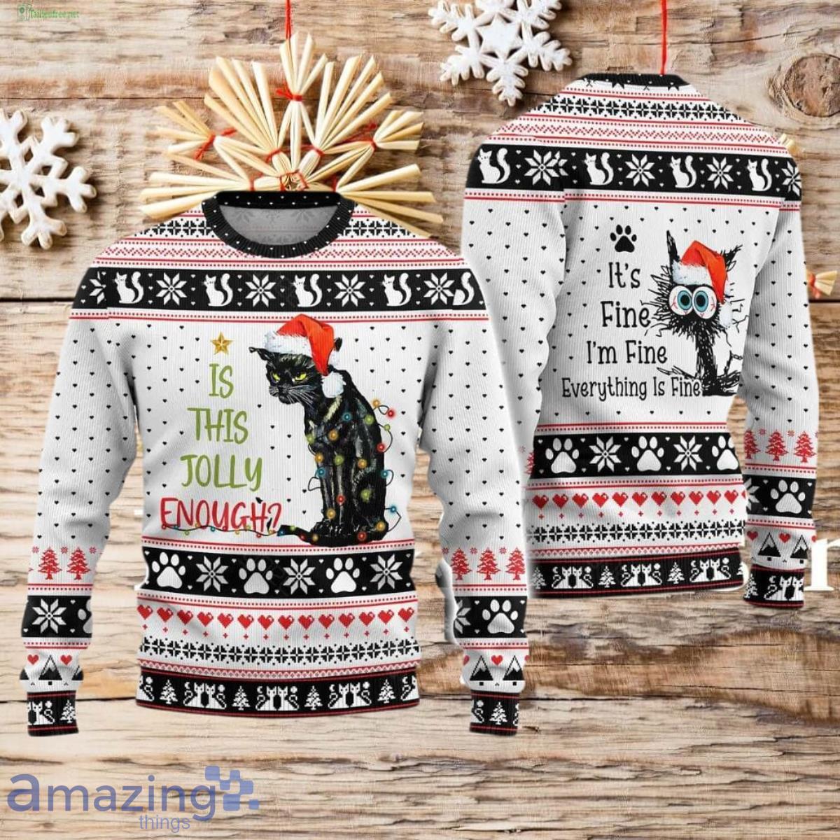 Cat Ugly Christmas Sweater Style Gift For Men And Women Black Cat Is This Jolly Enough image Cat Ugly Christmas Sweater Style Gift For Men And Women Black Cat Is This Jolly Enough Product Photo 1