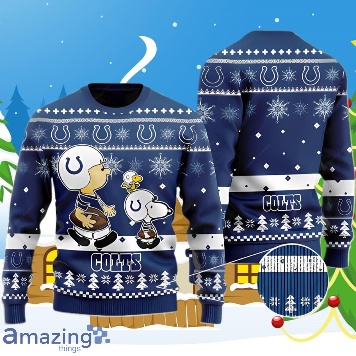 Charlie Brown Indianapolis Colts Snoopy Ugly Christmas Sweater Unique Gift Full Over Print image Charlie Brown Indianapolis Colts Snoopy Ugly Christmas Sweater Unique Gift Full Over Print Product Photo 1