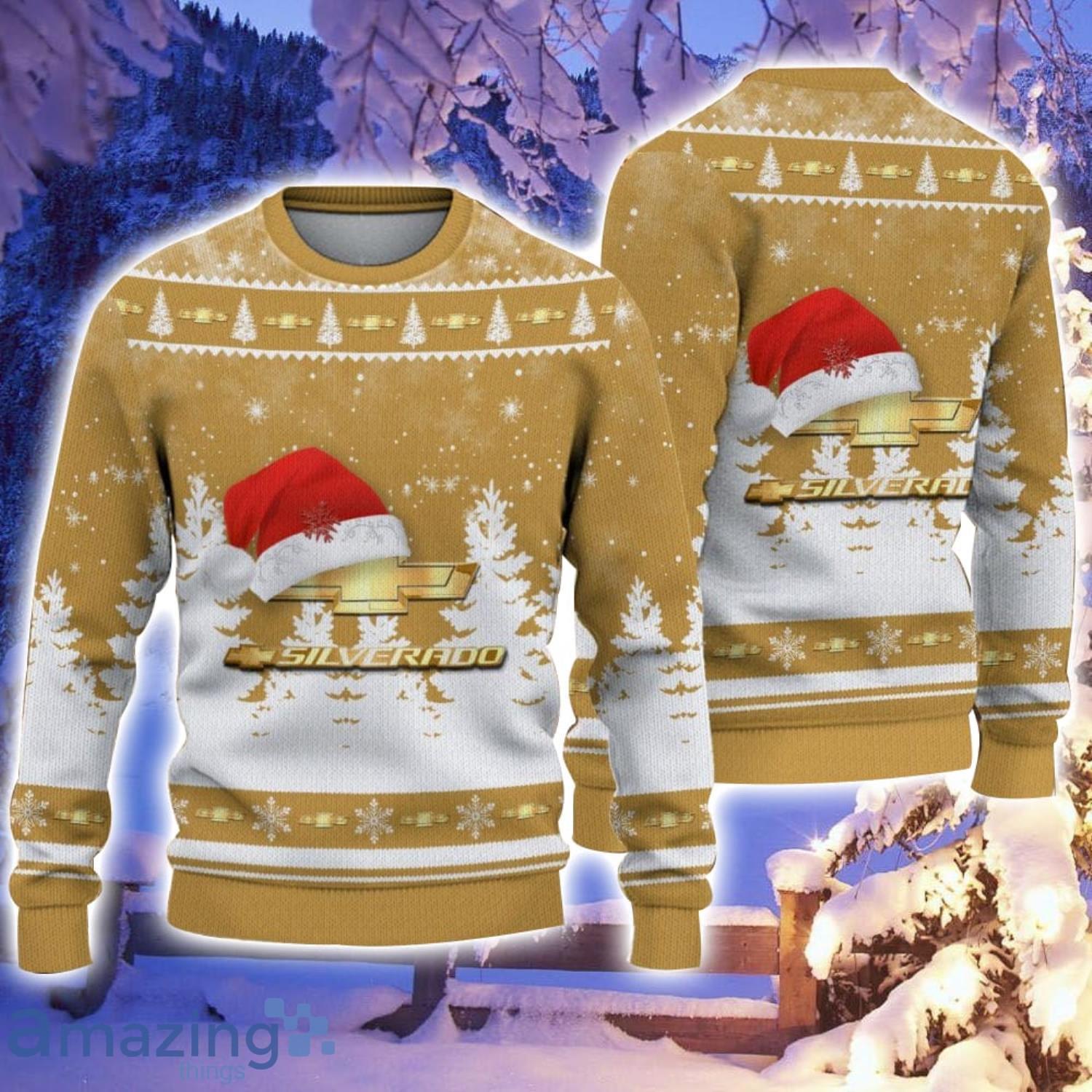 Chevrolet Silverado Santa Hat Pattern Ugly Christmas Sweater For Men And Women image Chevrolet Silverado Santa Hat Pattern Ugly Christmas Sweater For Men And Women Product Photo 1