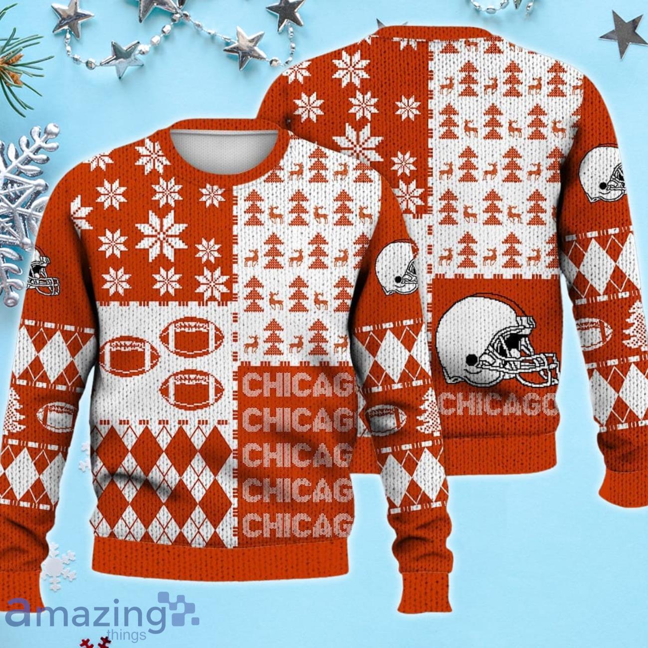Chicago Ugly Sweater Christmas, Retro Football American Sweatshirt Pattern 3D For Fans image Chicago Ugly Sweater Christmas, Retro Football American Sweatshirt Pattern 3D For Fans Product Photo 1