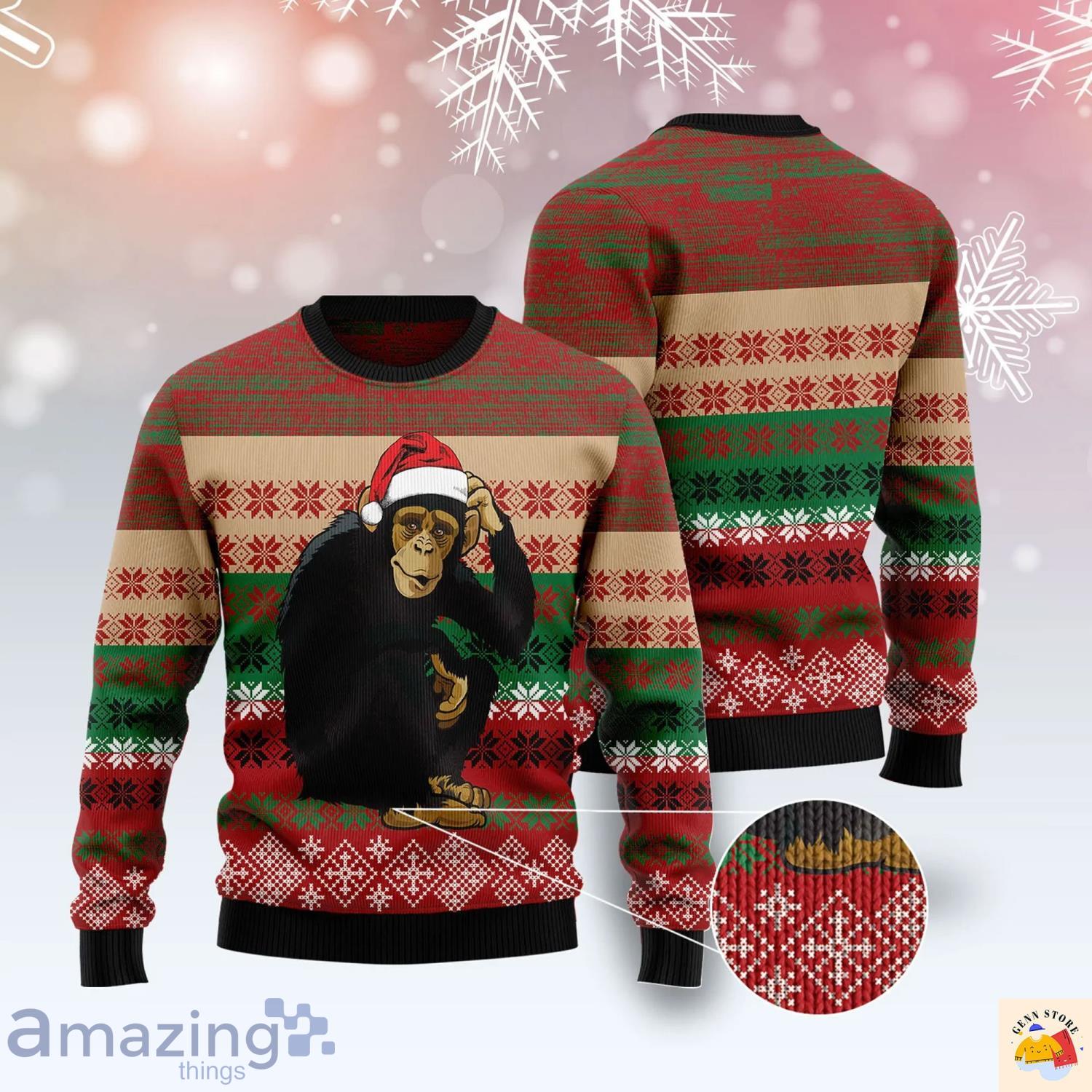 Chimpanzee Ugly Christmas Sweater Xmas Christmas Gift 3D Sweater image Chimpanzee Ugly Christmas Sweater Xmas Christmas Gift 3D Sweater Product Photo 1