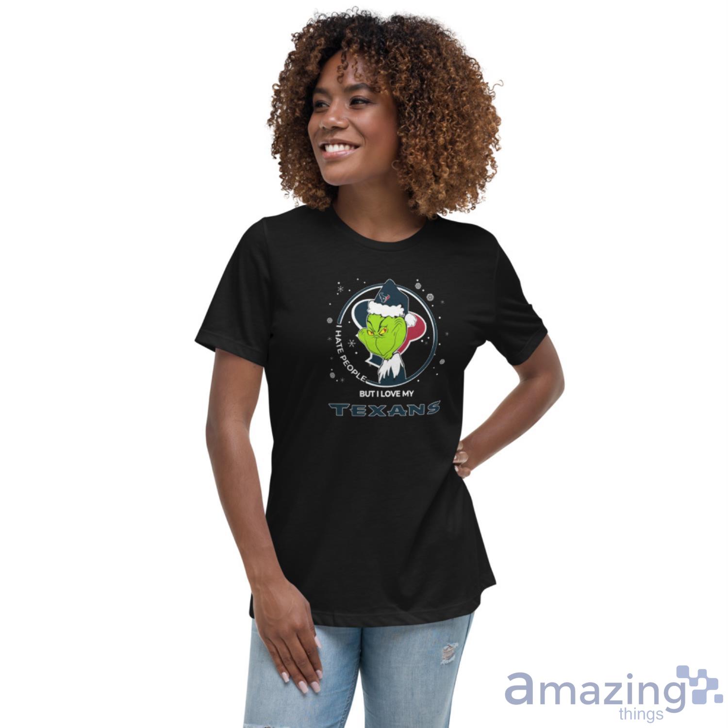 Christmas Grinch Santa I Hate People But I Love My Houston Texans Christmas Shirt Gift Ideas image Christmas Grinch Santa I Hate People But I Love My Houston Texans Christmas Shirt Gift Ideas - Women's Relaxed Short Sleeve Jersey Tee