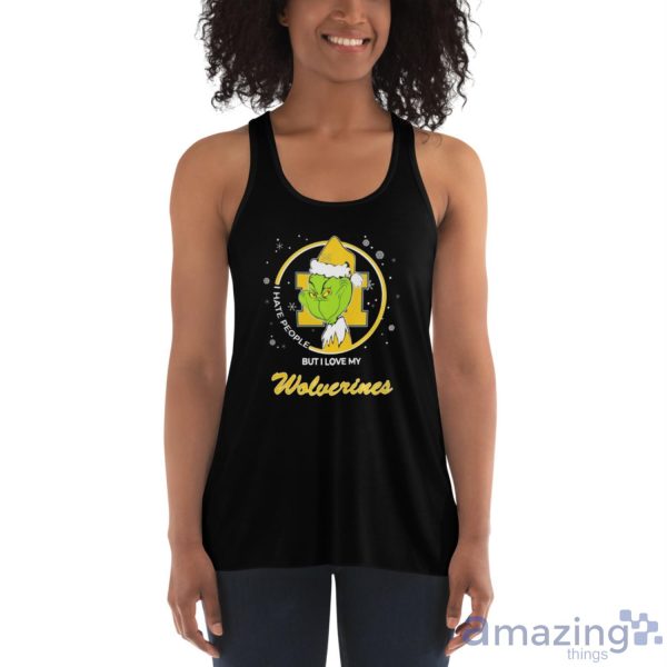 Christmas Grinch Santa I Hate People But I Love My Michigan Wolverines Christmas Shirt Gift Ideas - Women's Flowy Racerback Tank