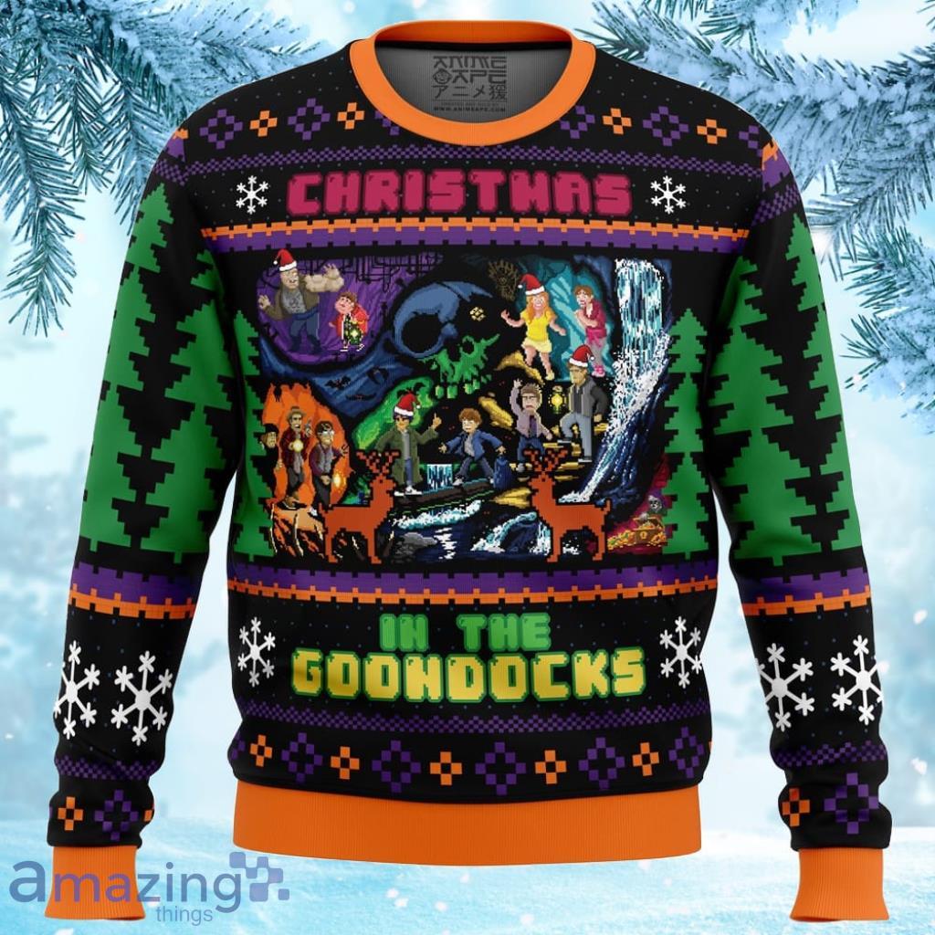 Christmas In The Goondocks Goonies Ugly Christmas Sweater Gift For Men And Women image Christmas In The Goondocks Goonies Ugly Christmas Sweater Gift For Men And Women Product Photo 1