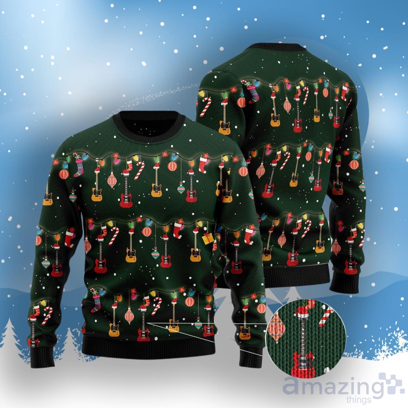 Christmas Instrument Electric Guitar Ugly Christmas Sweater image Christmas Instrument Electric Guitar Ugly Christmas Sweater Product Photo 3
