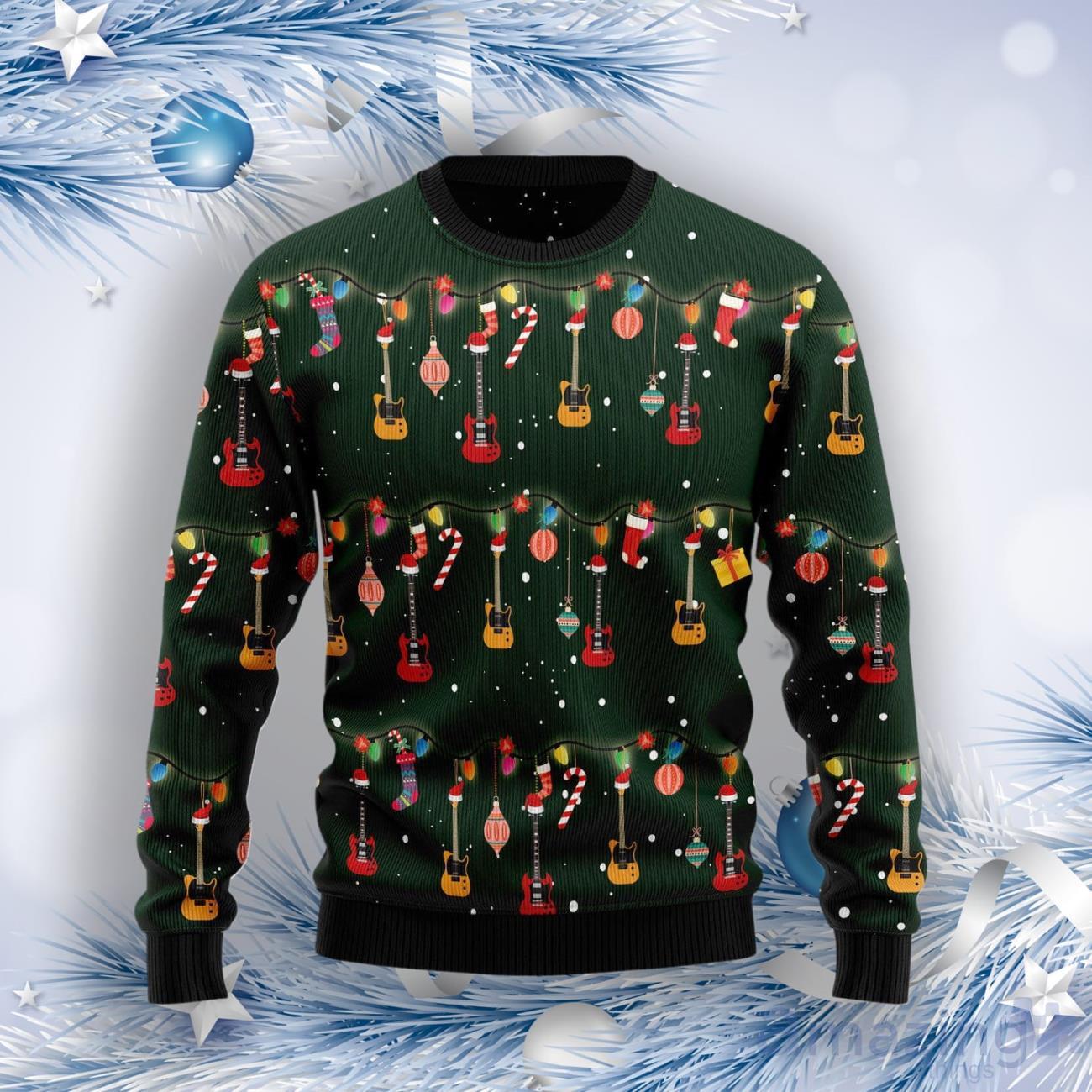 Christmas Instrument Electric Guitar Ugly Christmas Sweater image Christmas Instrument Electric Guitar Ugly Christmas Sweater Product Photo 1