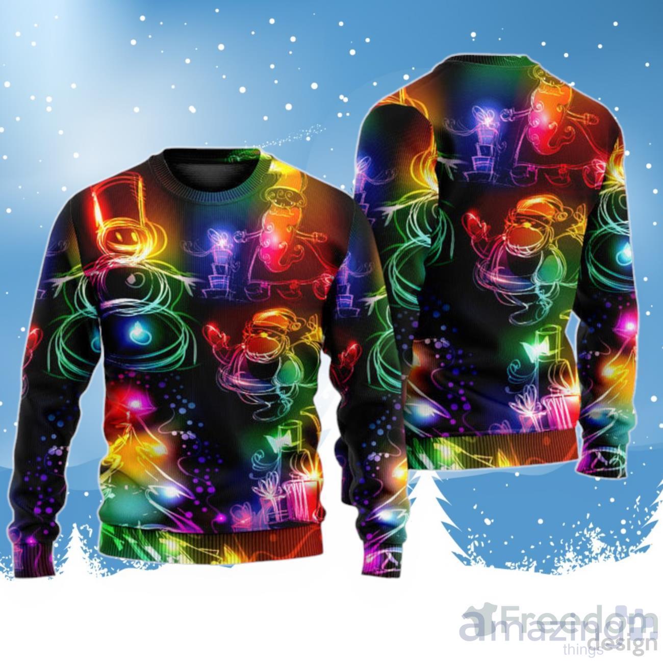 Christmas Santa Claus Tree Snowman Neon Light Ugly Christmas Sweater For Men & Women image Christmas Santa Claus Tree Snowman Neon Light Ugly Christmas Sweater For Men & Women Product Photo 1