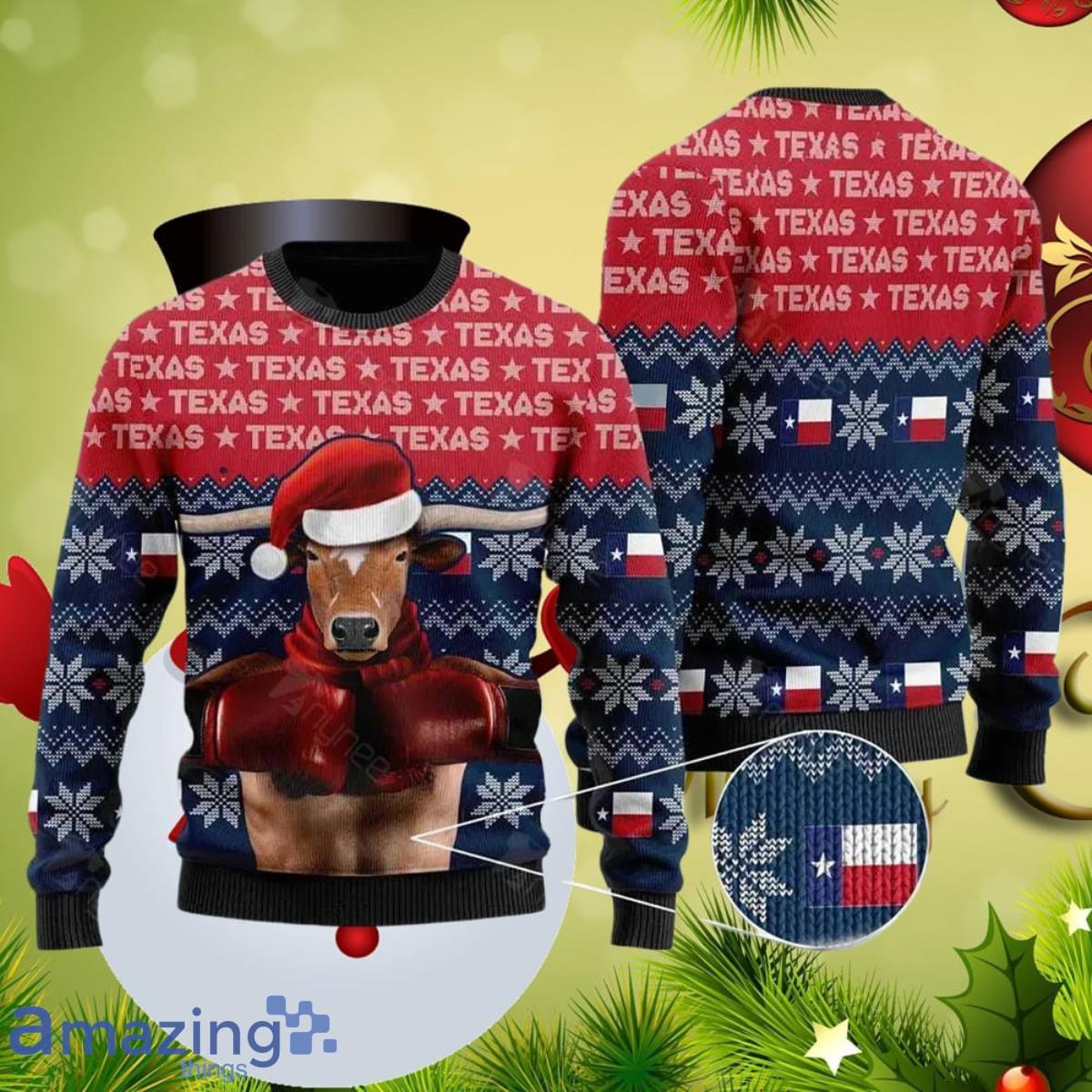 Christmas Texas Boxing Longhorn Ugly Christmas Sweater Best Gifts For Men And Women Product Photo 1