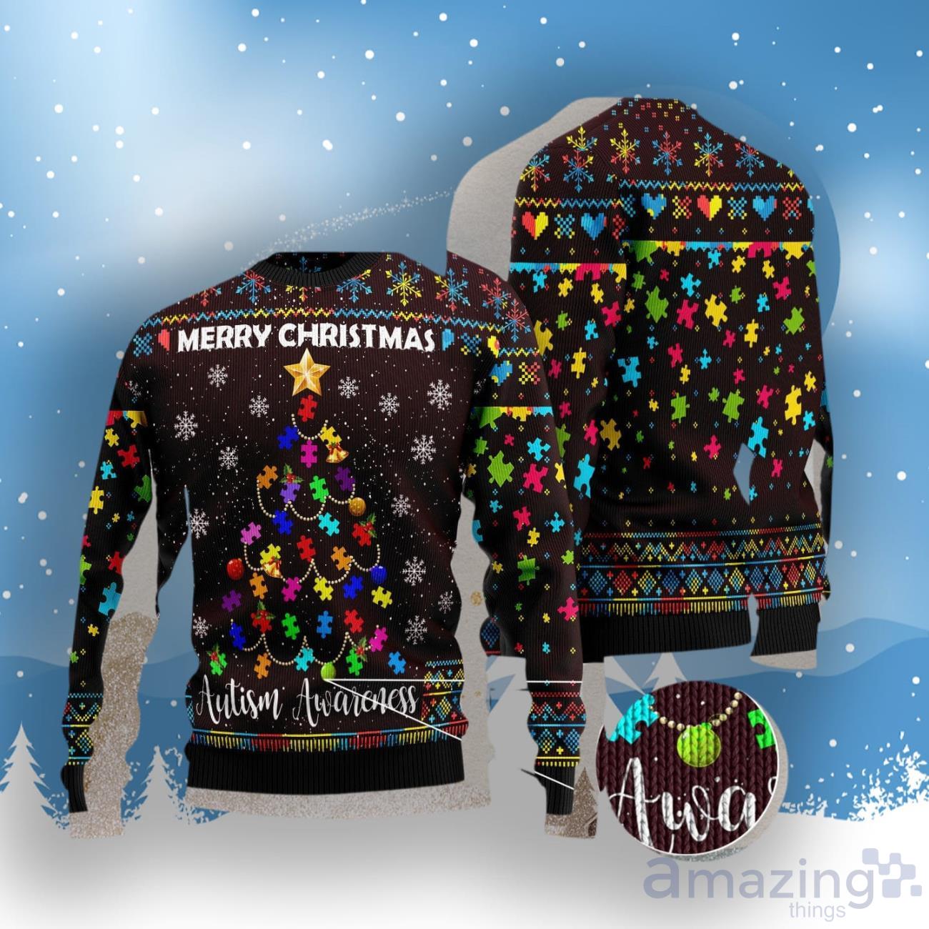 Christmas Tree Autism Awareness Ugly Christmas Sweater image Christmas Tree Autism Awareness Ugly Christmas Sweater Product Photo 1