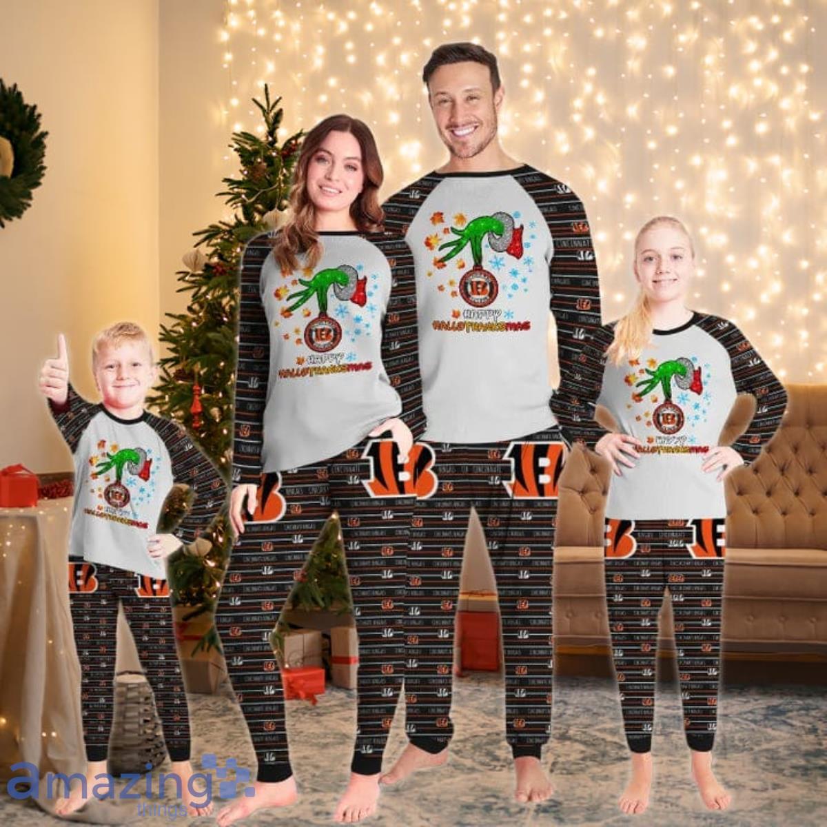 Cincinnati Bengals Happy HalloThankmas Grinch Pajamas Set