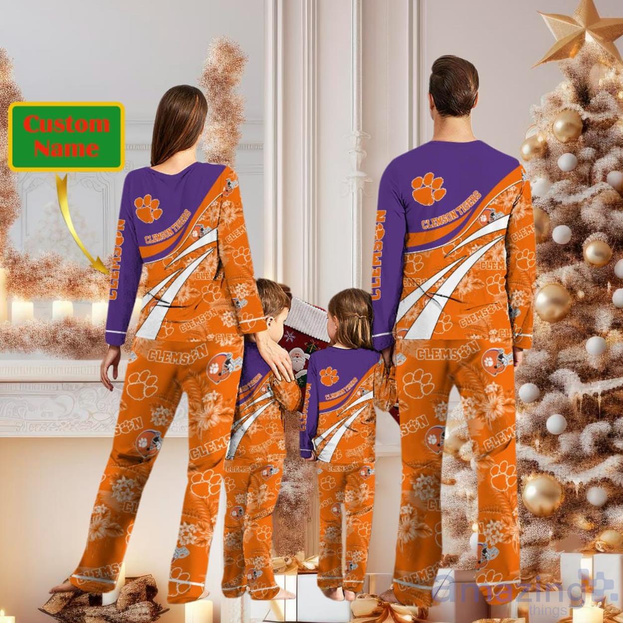 Clemson Tigers Custom Name Christmas Pajamas For Fans image Clemson Tigers Custom Name Christmas Pajamas For Fans Product Photo 2