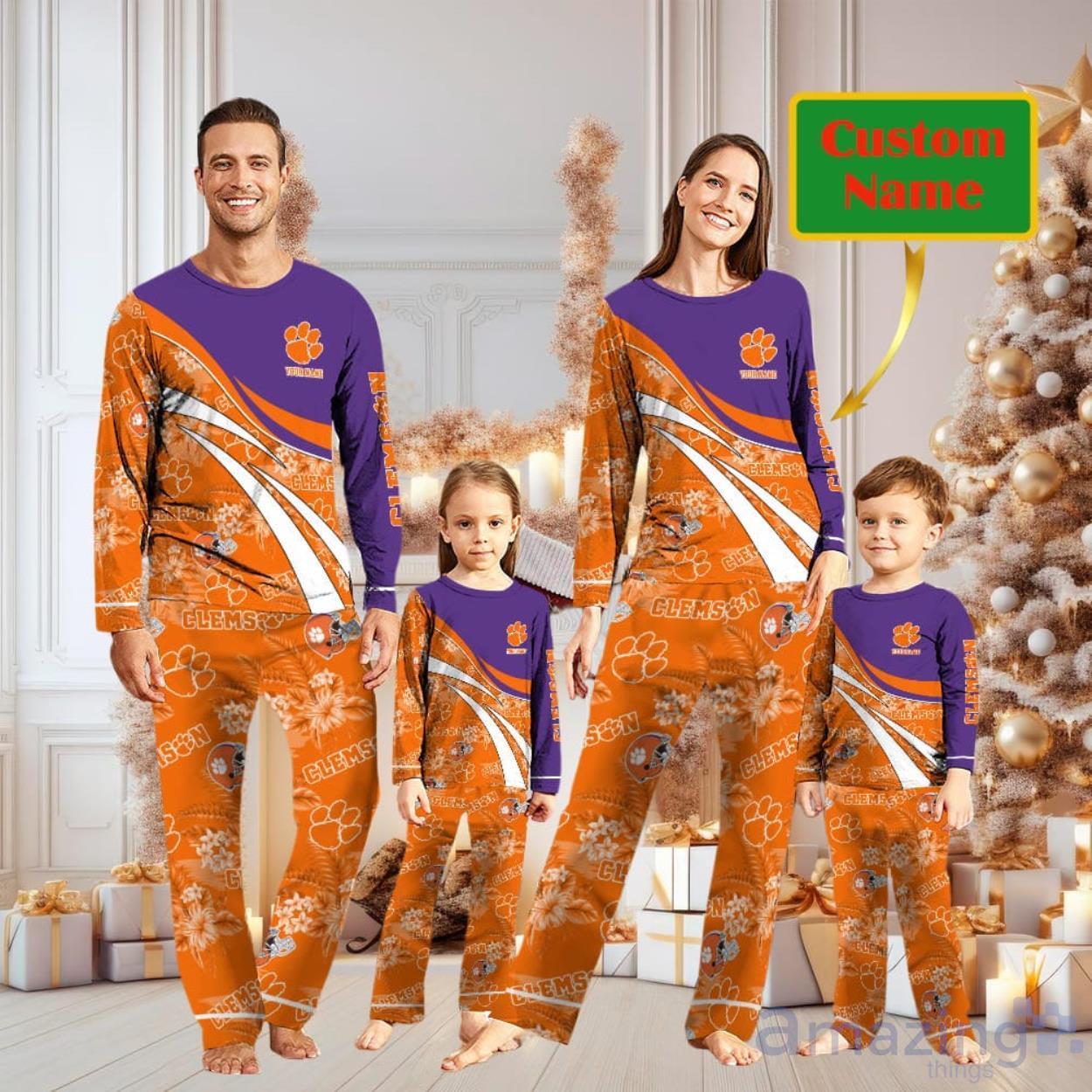 Clemson Tigers Custom Name Christmas Pajamas For Fans image Clemson Tigers Custom Name Christmas Pajamas For Fans Product Photo 1