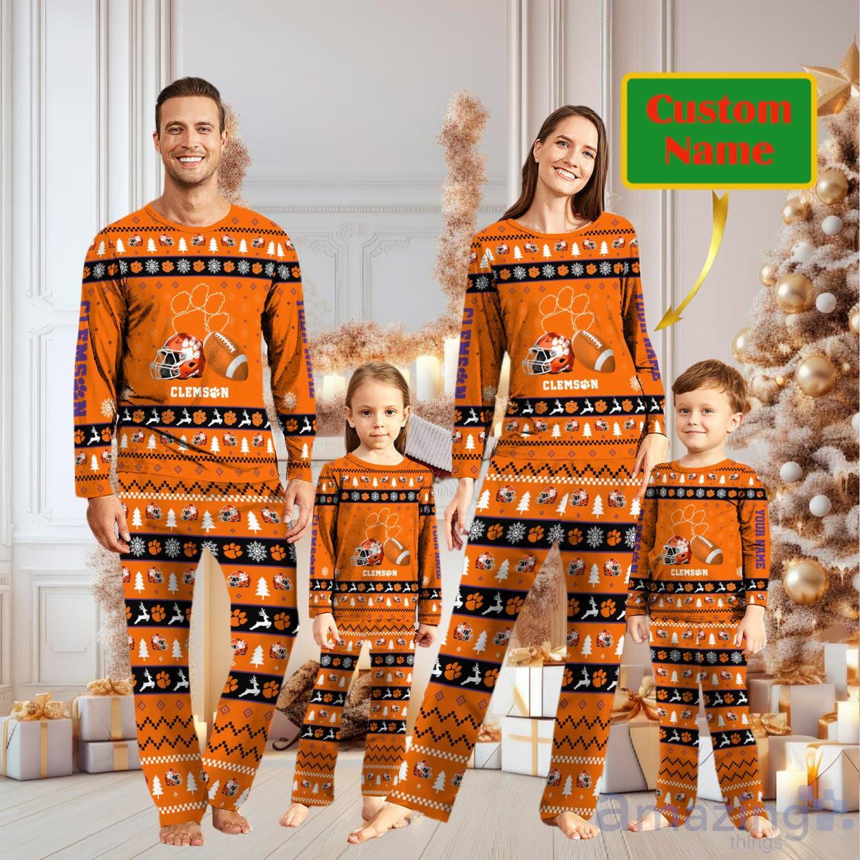 Clemson Tigers Personalized Christmas Pajamas For Fans image Clemson Tigers Personalized Christmas Pajamas For Fans Product Photo 1
