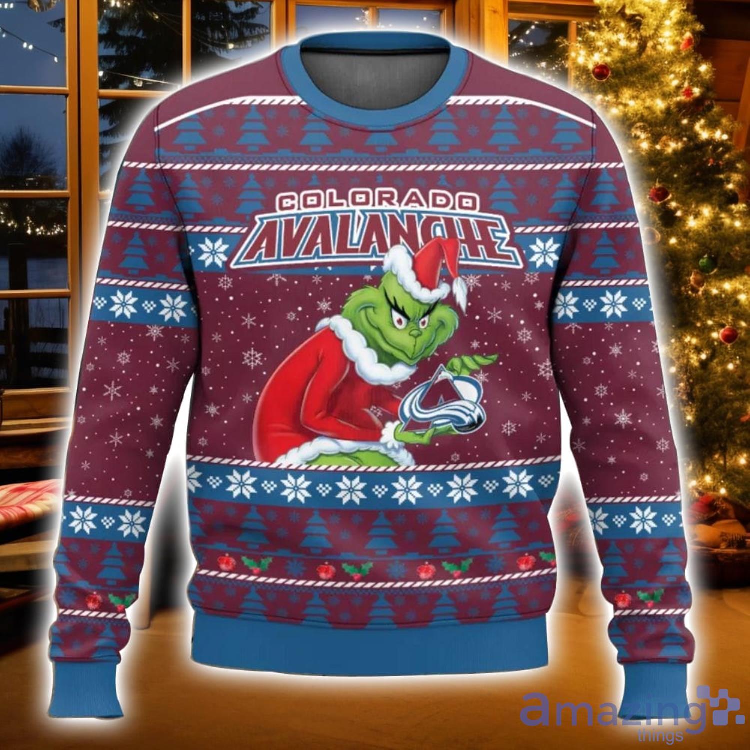 Colorado Avalanche Grinch Ugly Christmas Sweater Christmas Gift For Sport Fans image Colorado Avalanche Grinch Ugly Christmas Sweater Christmas Gift For Sport Fans Product Photo 1