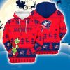 Columbus Blue Jackets 3D Hooodie Ugly Sweater Sweatshirt Christmas Pattern Grinch Custom Name Ice Hockey NHL Fans