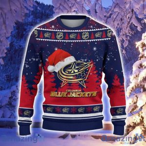 Columbus Blue Jackets Santa Hat Pattern Ugly Christmas Sweater For Men And Women image Columbus Blue Jackets Santa Hat Pattern Ugly Christmas Sweater For Men And Women Product Photo 2