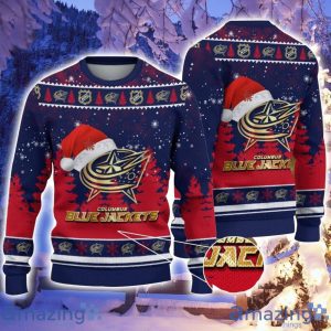 Columbus Blue Jackets Santa Hat Pattern Ugly Christmas Sweater For Men And Women Product Photo 1