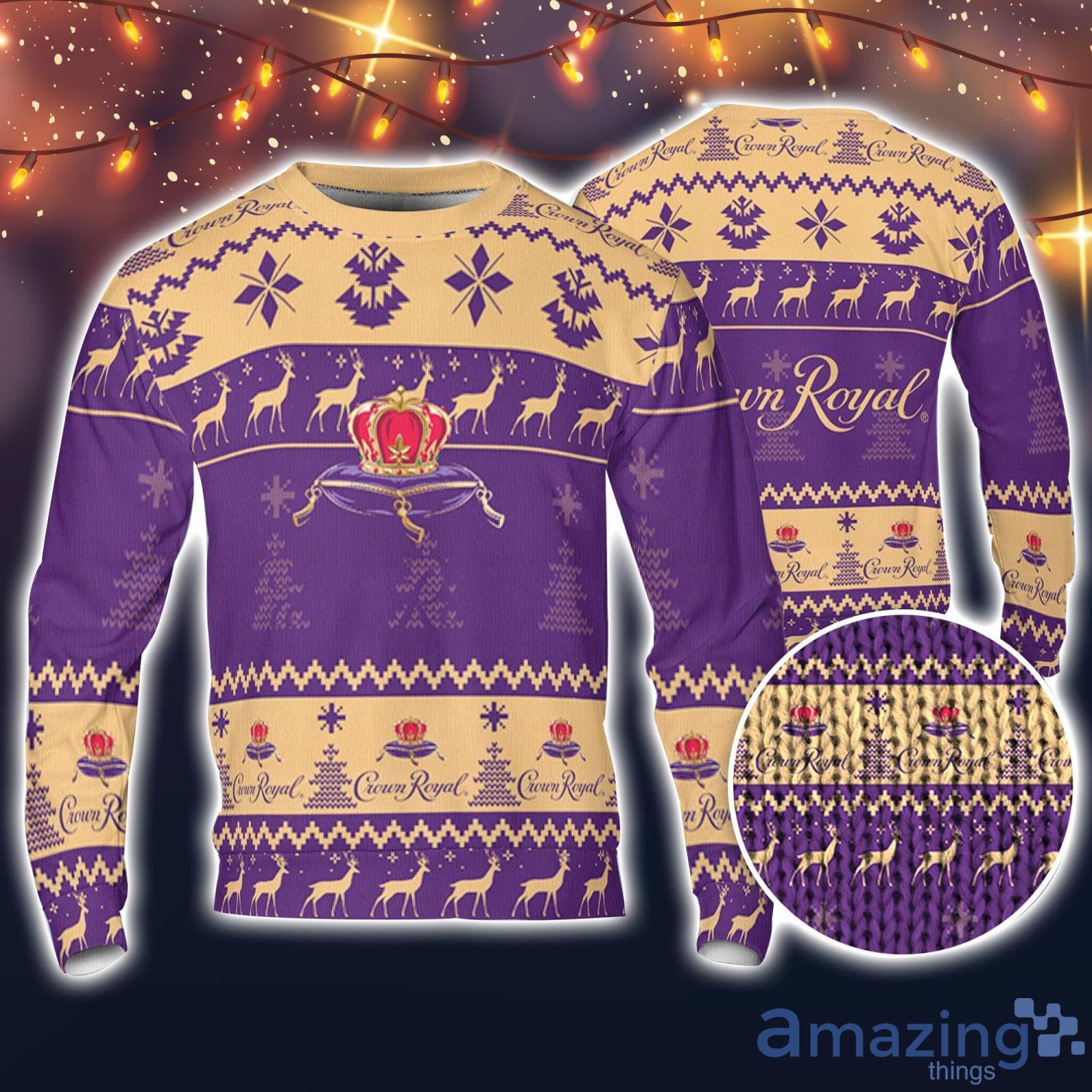 Crown Royal Whiskey Ugly Christmas Sweater Pine Trees Reindeer Pattern Beer Loves Crown Royal ugly sweater image Crown Royal Whiskey Ugly Christmas Sweater Pine Trees Reindeer Pattern Beer Loves Crown Royal ugly sweater Product Photo 1